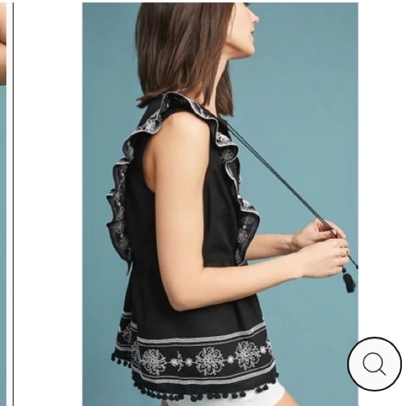 Anthropologie black embroidered ruffle sleeveless top - Picture 2 of 16